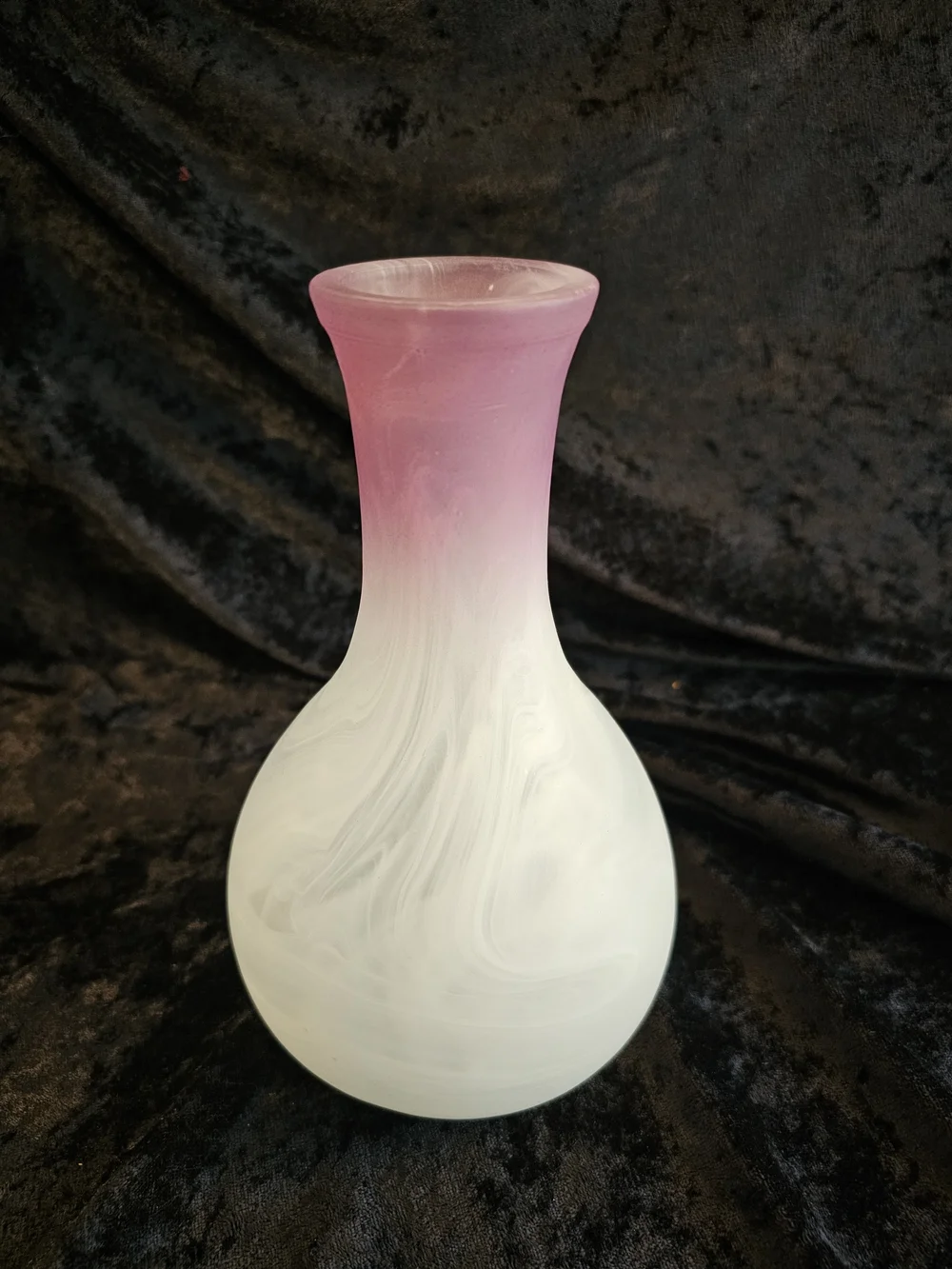 Vintage MCM Purple & White Satin Glass Vase Heavy 2lb Hand Blown Art Glass